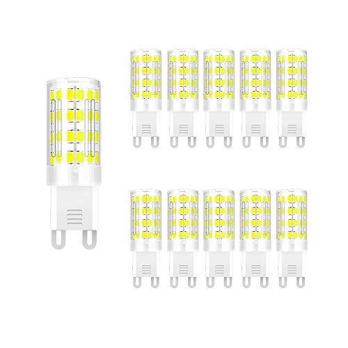 Bombilla LED G9 de 5 W, repuesto para bombilla halógena de 40 W, bombillas LED de color blanco frío, 6000 K, bombilla LED G9 de cerámica 2835 SMD, CA 220 - 240 V, no regulable, 10 unidades Cover