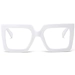 AIEYEZO Oversized Square Blue Light Glasses for Women Cute Big Frame Glasses Fashion Clear Multi-Color Computer Eyewear (White)