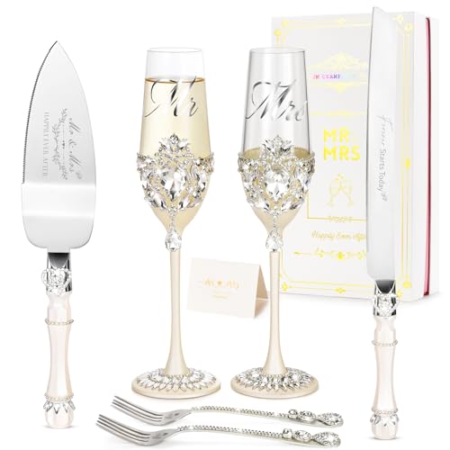 Wedding Cake Knife and Server Set, Luxury Handcrafted Crystal Champagne