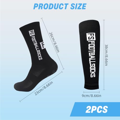 Image of Proberos Professional Football Socks & Shin Guard Sleeves Set, Rubber Anti-Slip Grip Pad Underlay Design, Breathable Absorb Sweat Soccer Sports Athletic Socks for Men and Women - Black