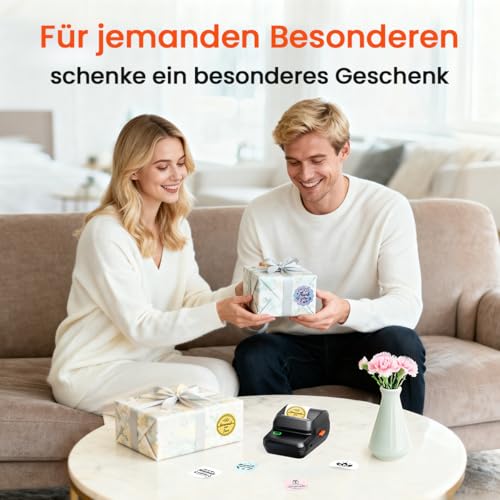 Memoking Etikettendrucker Selbstklebend, Beschriftungsgerät Bluetooth Label Printer Aufkleber drucker mit 2000 Symbolen und 300 Vorlagen, Label Maker für Einzelhandel, kleine Unternehmen, Schule, Heim