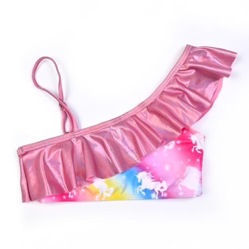 Image of CHILDRENSTAR Girls Metallic Bathing Suits Shiny Ruffles One Shoulder 2 Pieces Swimsuits Cute Bikini Set
