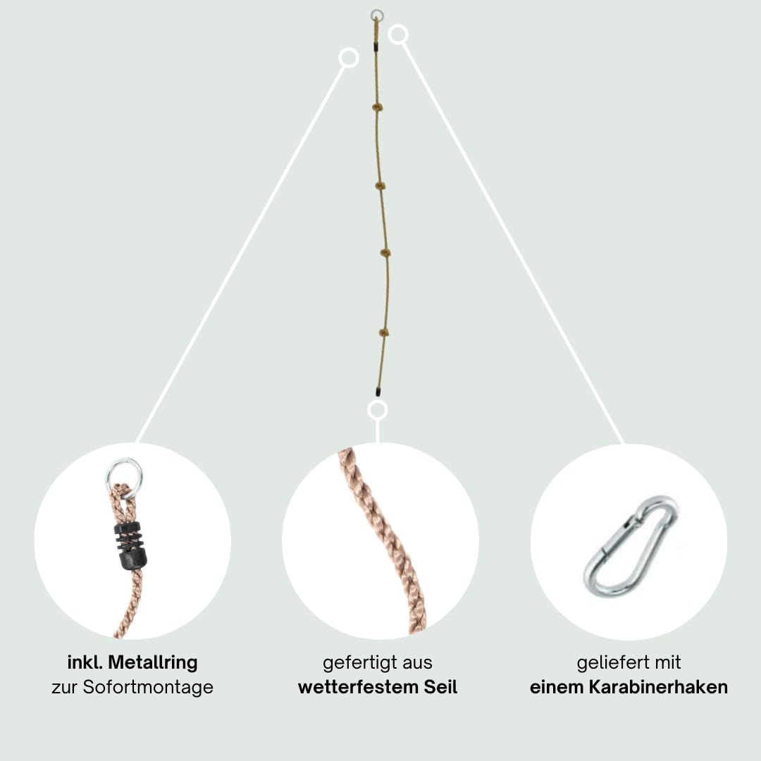 H2i Corde D'escalade Enfant – 2 M, 4 Nœuds, Anneau Métal + Mousqueton, Polyhemp 26 Mm