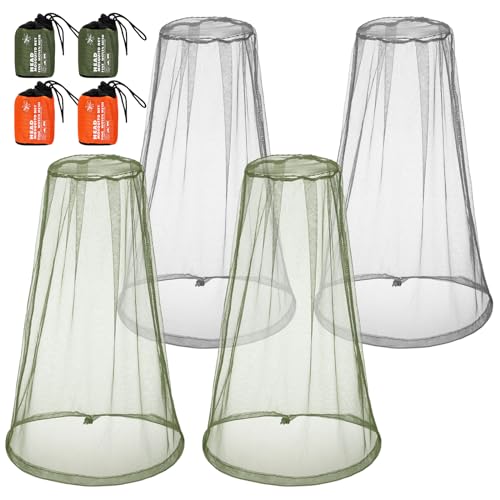 HESTYA 4 Pack Mosquito Net Face Mesh Protecting Net for Outdoor Hiking Camping Climbing Mosquito Fly Insects Preventing(Gray, Army Green)