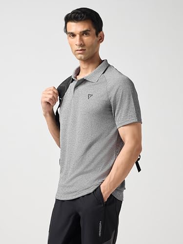 Image of TECHNOSPORT Men's 100% Polyester Slim Fit Self-Design Half Sleeve Polo T-Shirt with Double Cool, SPF50+ Properties for Gym, Workout 7 Regular Use