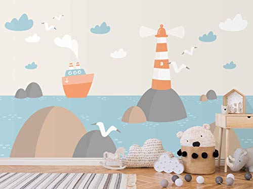 Oedim Fotomural Infantil Vinilo para Pared Faro y Barco | Mural |...