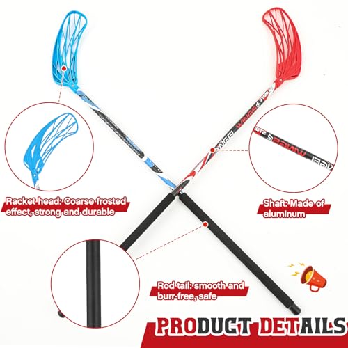 Leyndo 6 Pcs Floorball Sticks 37.4 Inches Round Alloy Shaft Floorball Hockey Stick, Red and Blue, Right Handed - Thumbnail 3