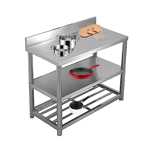 Mesa de preparación de acero inoxidable, banco de trabajo resistente para cocina, restaurante y uso doméstico