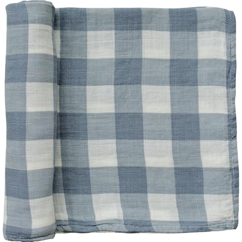 Image of Mebie Baby Dusty Blue Gingham Muslin Swaddle, Modern and Neutral Swaddle Blanket for Baby Girl or Boy, Soft Baby Blankets, 0-3 Month, Comfy Wrap, Baby Essentials & Gifts