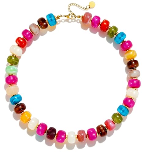 Lmzpjzml Chunky Colorful Beaded Necklaces for Women Big Bead Boho Choker Necklace Trendy Heart Statement Necklace Summer Beach Jewelry