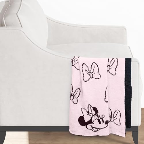 Image of Jay Franco Disney Minnie Mouse Feather Knit Fluffy Throw Blanket for Girls - Light Pink Bows Fuzzy Blanket Measures 50 x 60 inch | Super Soft Lightweight Bedding