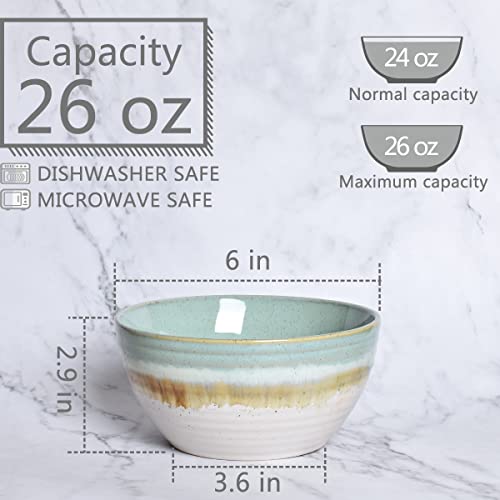 Bosmarlin Ceramic Cereal Bowl Set Of 4, 26 Oz, Green Soup Bowl For Oatmeal, Salad, Dishwasher And Microwave Safe, Reactive Glaze (Green, 6 In) #TOP1