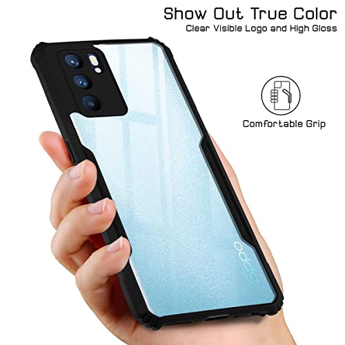 Image of Jkobi Back Cover Case for Oppo Reno6 5G | Reno 6 5G (Crystal Glass Back | Camera Protection | Shockproof Bumpers | Professional Black)