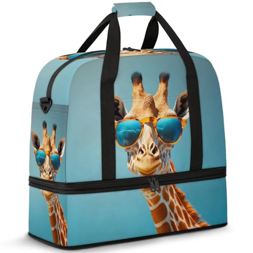 Large Weekender Overnight Bags Funny Animal Giraffe Travel Duffel Bag for Women Men Gym Bag With Shoe Compartment Foldie Travel Tote Bag Carry On Personal Item Bag for Travel Gym Sports