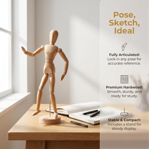 Image of DOITOOL 4.5 Inch Artists Wooden Manikin, 6 Pack Wooden Joints Drawing Mannequin, Artist Manikin with Stand, Flexible Posable Figure Model, Art Anatomy Sketch Props, Jointed Desktop Decoration