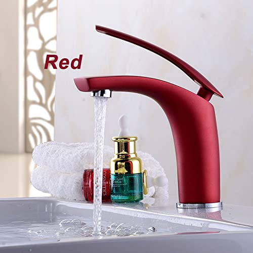 Robinet mitigeur de lavabo de salle de bain de couleur blanche avec robinet d'évier chaud et froid, rouge