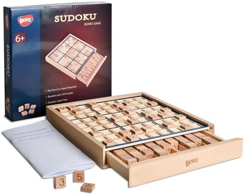 BOHS Wooden Sudoku Board Game with Drawer - Includes Book of 100 ...