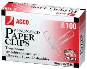 ACCO Paper Clips, Economy, Non-skid, #1 Size, 100/Box, 10 Boxes (72385) (2, 10 Pack)