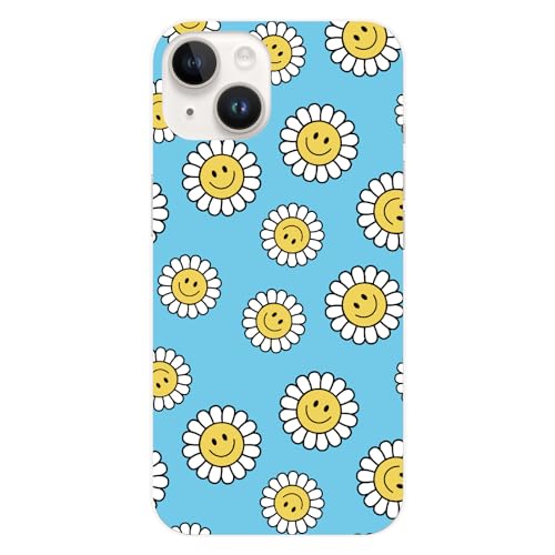 Ruuu iPhone 17 対応 ハードケース スマートフォン iPhoneケース カバー スマイリー フェイス type E ニコちゃん スマイル マーク キャラクター ブルー 水色 柄 花 ひまわり おもしろ 面白い かわいい ペア カップル アイフ