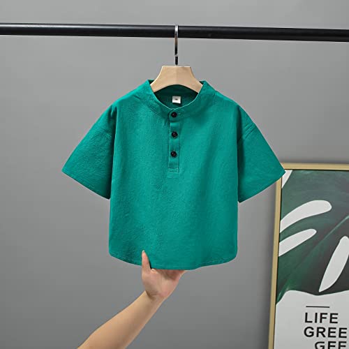 KISBINI Boys Linen Button Down Henley Shirt Short Sleeve Summer T Shirt Tops2