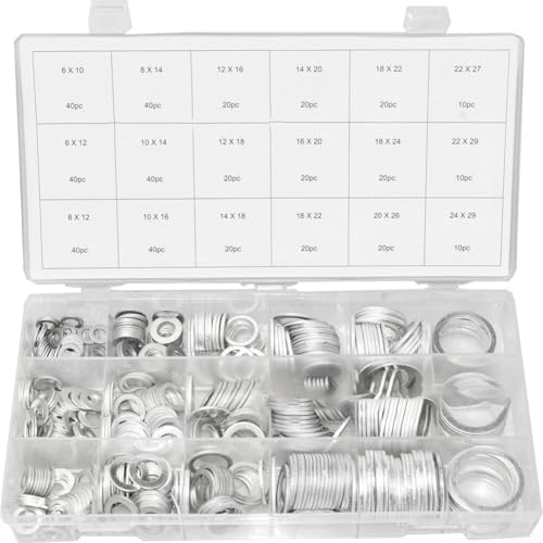 Aluminum Flat Washers 450 Pcs, Assorted Size Metal Shims Kit for Electrical Connection Seals Wear Resistant Gasket Drain Seal Set for Industrial and Automotive Use