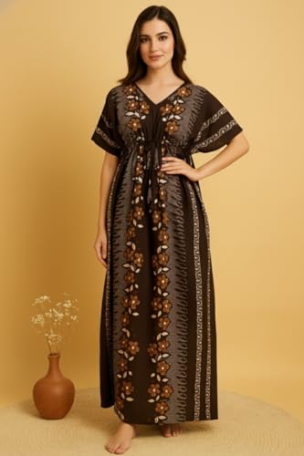 Image of Bahumaan Pure Cotton Kaftan Nighty for Women | Kaftan Maxi for Women | Kaftan Night Gowns for Women | Cotton Nighty for Women Stylish |