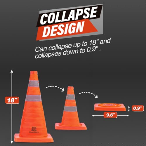 Image of RoadHero 18 Inch 2 Pack Collapsible Traffic Safety Cones with Bag,Orange