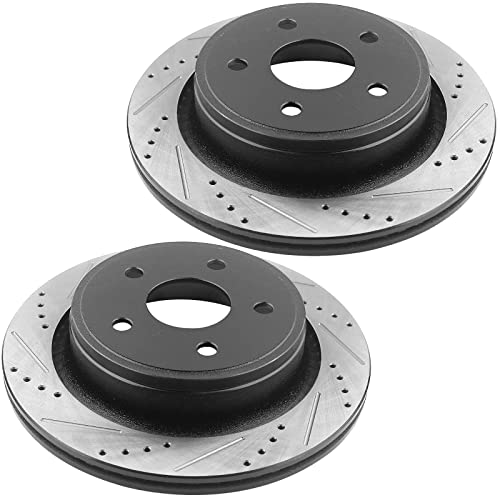 Image of MotorbyMotor Rear Brake Rotors Kit for 2005-2010 Dodge Ram 1500, 2004-2009 Durango, 2011-2018 Ram 1500, 2007-2008 Chrysler Aspen 352mm Drilled & Slotted E-Coating Brake Rotor & Ceramic Pad 53006