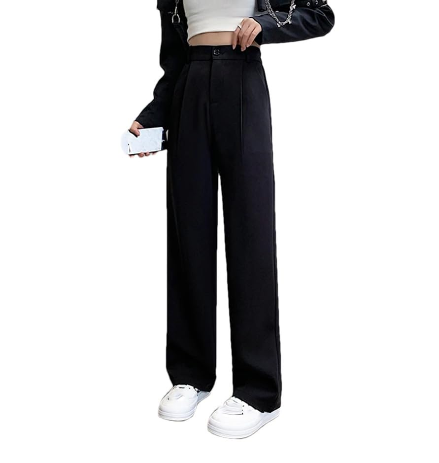 Women High Waist Floor-Length Suits Pants Autumn Winter Loose Wide Leg Pants Office Ladies Straight Long Trousers