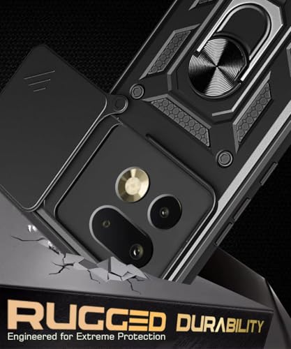 Image of WOW IMAGINE Tough Armor Bumper Mobile Back Case for Realme 16 Pro 5G | Sliding Camera Cover | Shock Proof 360 Protection | Hybrid PC + TPU | Ring Holder with Kickstand - Black