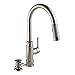 Delta 19935-SPSD-DST Allentown Single Lever Handle Kitchen Faucet with Pull Down Spray and Remote Soap Dispenser, Spotshield Stainless