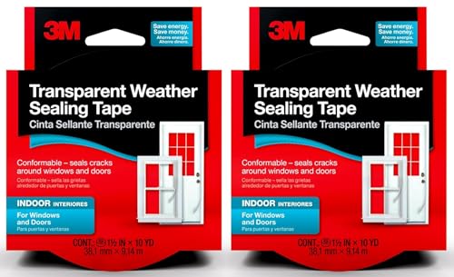 3M Interior Transparent Weather Sealing Tape, 1.5 x 10 Yards (2 Pack), Moisture-Resistant Insulating Tape for Interior Windows & Doors – Seals Drafts, Reduces Energy Loss, No-Residue Removal