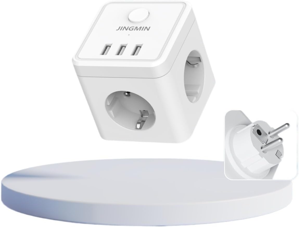 Wall Socket Extender with 3 AC Outlets 3 USB Ports 6-in-1 EU Plug Charger On/Off Electrical Power Strip Switch for Home