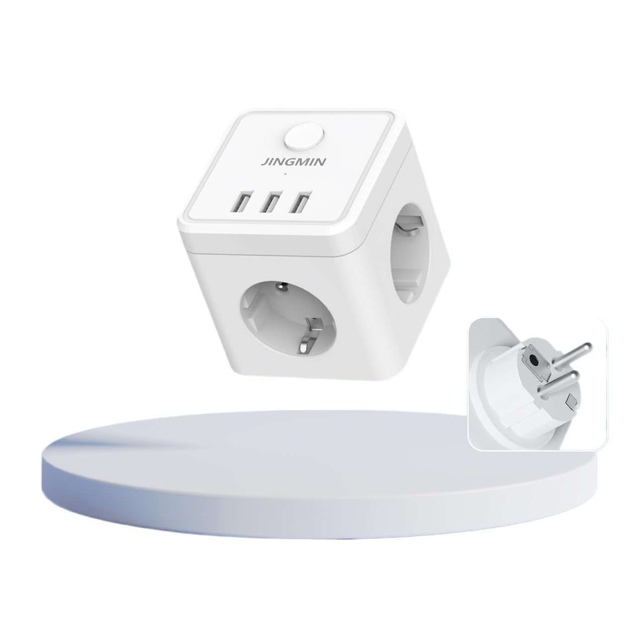 Wall Socket Extender with 3 AC Outlets 3 USB Ports 6-in-1 EU Plug Charger On/Off Electrical Power Strip Switch for Home