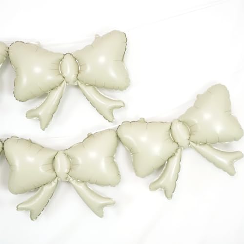 Image of 6 Pieces Bow Balloons, Cream White Matte Metallic Foil Bowtie Balloon for Women Men Girls Boys Beige Bow Happy Birthday Party, Boho Groovy Party, Baby Shower, Balloon Garland Accessories
