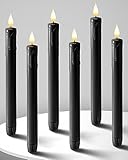 Homemory Black Flameless Taper Candles Flickering, NO Remote, 9.6 Inches Taper Candles Battery Operated, 6 Pcs Realistic Electric LED Candlesticks Made of Plastic for Halloween Party Home Decor