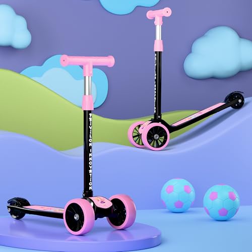 Image of 3 Wheel Kick Scooter for Kids of Age 3-8 Years, All PU 3 Wheel 3 Level Height Adjustment, Light Weight 50kgs Weight Capacity for Kids (Pink)