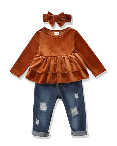 Image of Renotemy Baby Girl Clothes Toddler Girl Clothes Outfits Infant Clothing Jeans Pants Set Cute Clothes Set for Girls