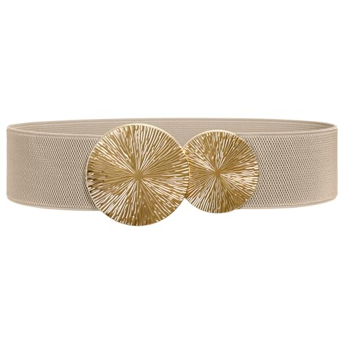 Women Wide Elastic Belts for Dresses Fashion Stretchy Waist Belts Ladies Cinch Belts with Gold/Silver Buckle