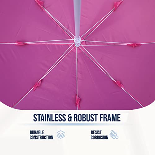 Image of OUTO 7ft /42in Garden Outdoor Umbrella with Stand Foldable Big Size Heavy Duty Waterproof Rain & UV Sun Protection Patio for Balcony Shedding Cantilever & Lawn (7 Feet /42 Inch Rib Arm, Pink)