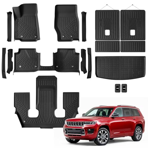 Image of Weather Liner for Floor Mats Sill Guard Jeep Grand Cherokee L 2021-2026 | TPE All Weather Odorless Easy-install Secure in Place Non-slip Surface Handle Heavy Rain Snow for 6-Seater w /o Center Console