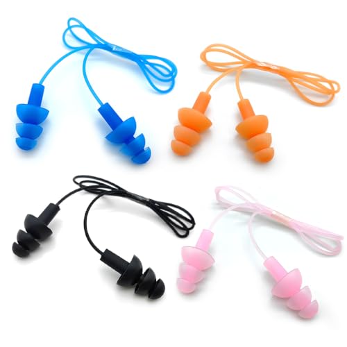 Ear Plugs for Divers Zooshine 4 Pairs Waterproof Silicone Swimming Earplugs Corded,Swimming Ear Protection Sets(Earplugs Only)