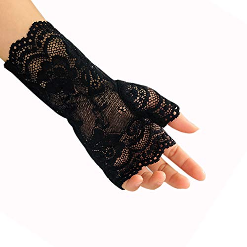 monochef Women Short Lace Gloves Sunblock Fingerless Bridal Wrist Gloves Opera Evening Wedding Tea Party Prom Cosplay 1920s