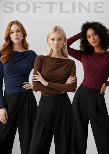Image of SIGHTBOMB SOFTLINE Asymmetric Boat Neck FRONTFLOW Gathered Waterfall Afford LUX Edition Formal WEAR Long Sleeve Feather Touch TOP for Women
