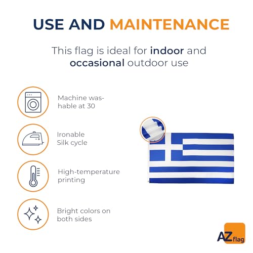 Image of AZ FLAG - Greece Flag - Large 5x8 Ft - 100D Polyester Greek Big Banner with Two Metal Grommets - Fade Resistant - Vivid Colors - 5' x 8' Feet - 250x150 Cm