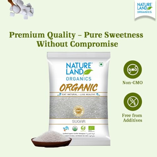 Image of Natureland Organics White Sugar 1 Kg - Organic Sugar (Pack of 3)