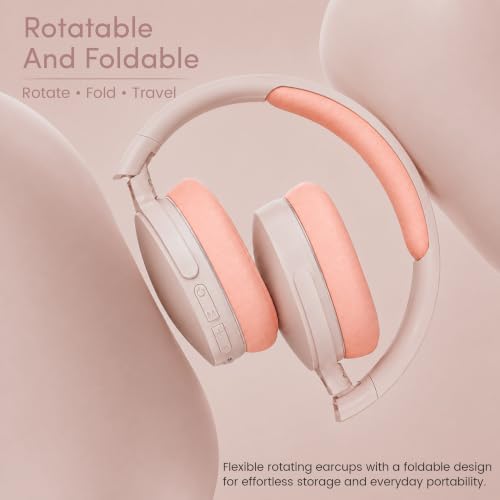 Image of PunnkFunnk BeatXtra Wireless Stereo Bluetooth Headphones V5.3, Over Ear Foldable Headset with 40mm Drivers, Soft Cushioned Ear Pads, Built-in Mic, AUX Input, 10M Wireless Range, Teen & Adults (Pink)