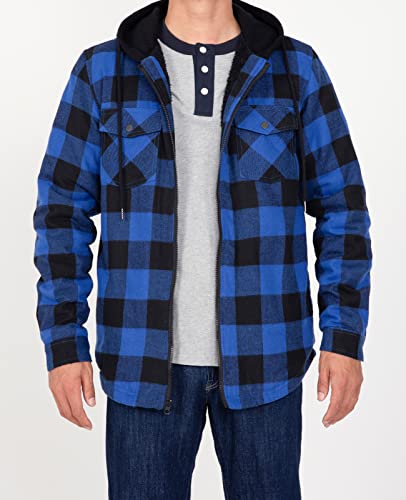 Image of ZENTHACE Men's Sherpa Lined Full Zip Hooded Plaid Shirt Jacket