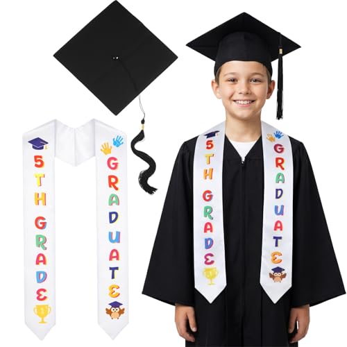 2 Pcs Preschool Kindergarten Graduation Cap and Stole, Unisex Printed Next Stop Cap and Graduation Stole for Boys Girls Gift