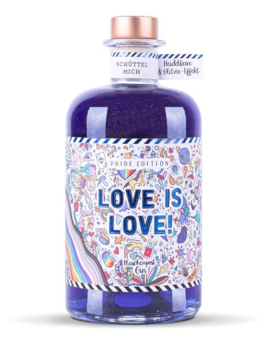 FLASCHENPOST GIN Love Is Love - Pride Edition - Deutscher Handmade Premium Blue Gin Mit Blaubeeren Und Glitzer Effekt - Ideal Als Geschenk (0,5l)